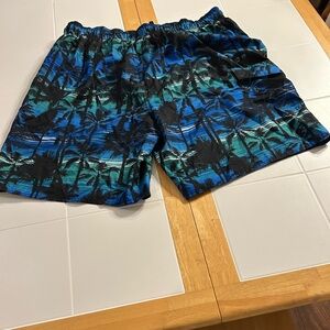 Liquid Wave Men's Blue & Teal Palm Print Swim Shorts Size 2X/EX